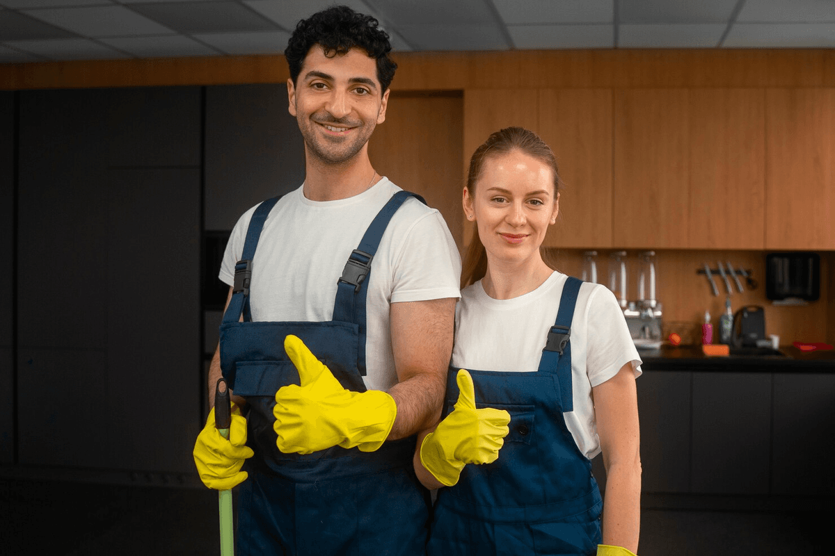 Two service professionals smiling
